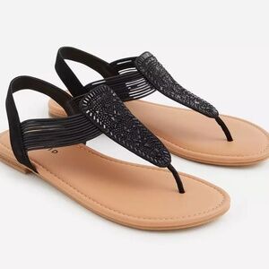 TORRID Black Elastic T-Strap Flat Sandal, Women's Size 11.5